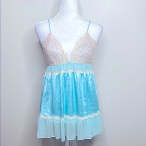 Victoria's Secret Blue and Cream Chemise with Lace Details & panties